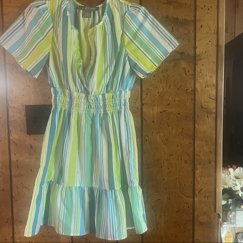 Vibrant Striped Green and Blue Dress